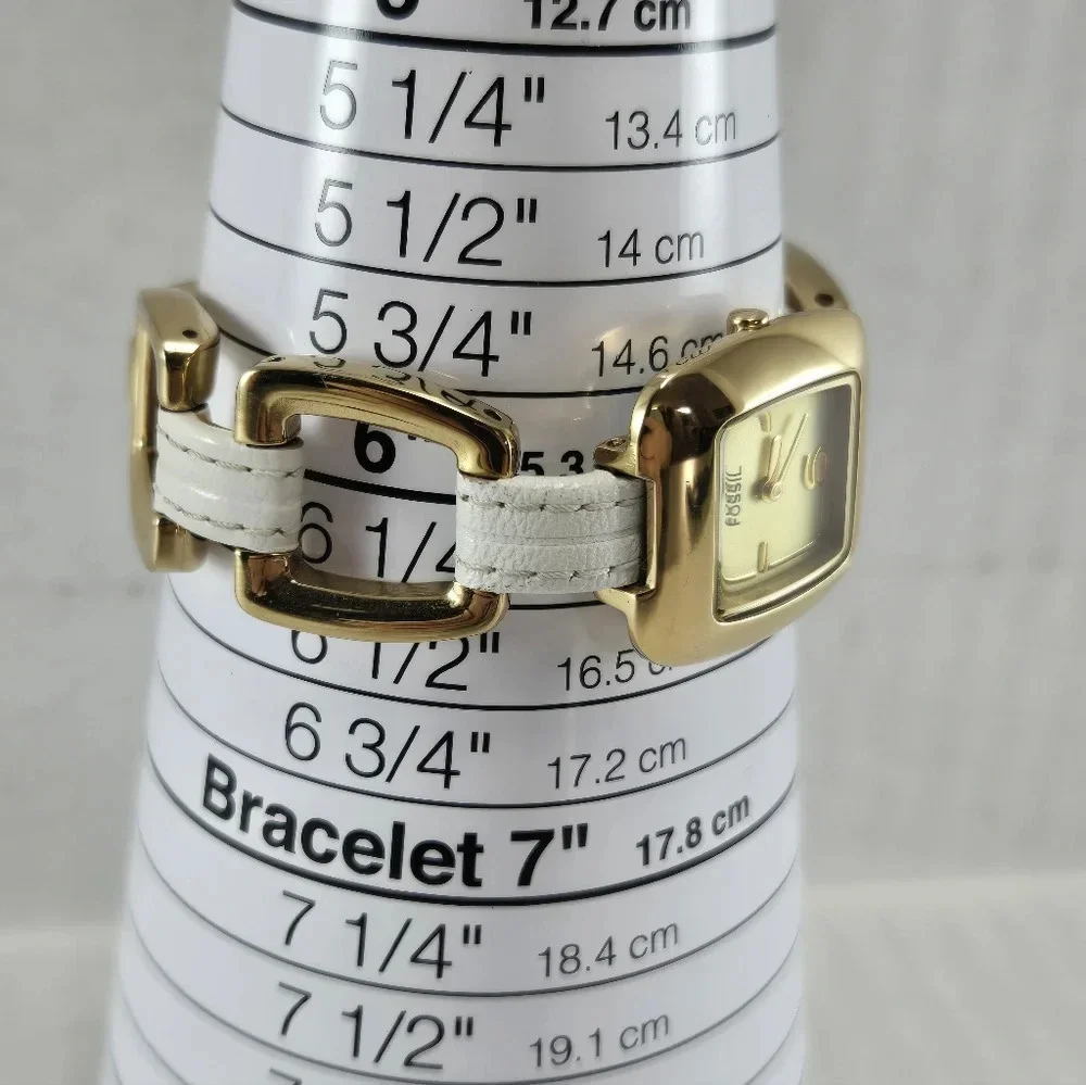 Womens Fossil Gold Tone White Leather 25mm Watch Geometric New Battery ES-1980 - Picture 6 of 9